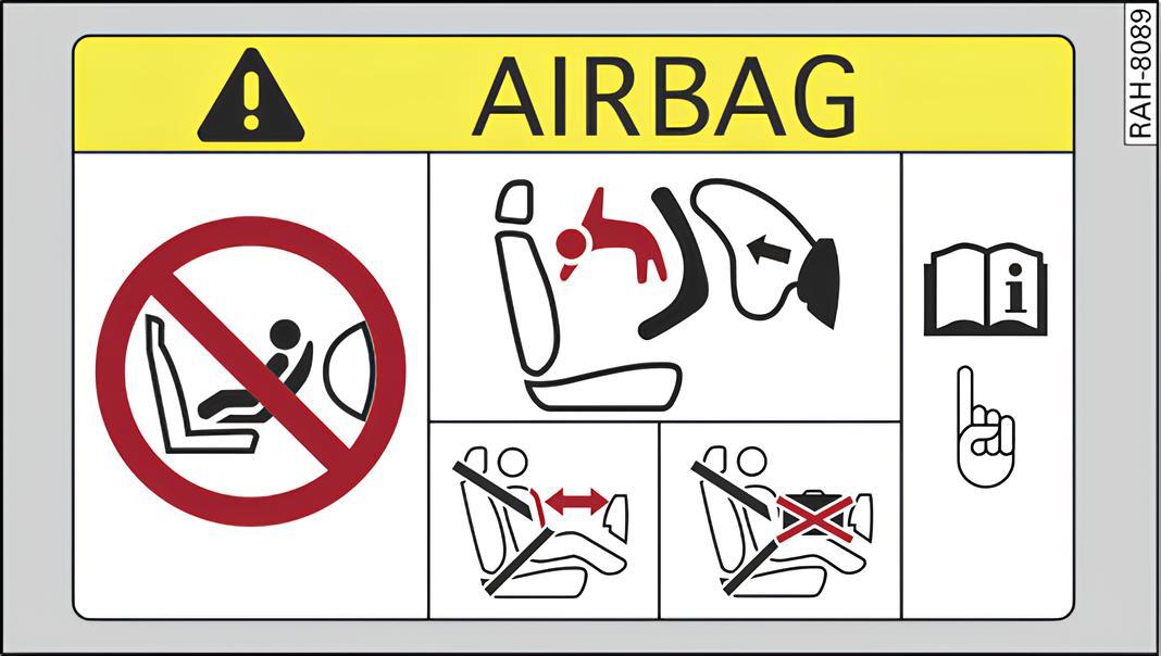 Rys. 63 Na osłonie słonecznej po stronie pasażera: nalepka poduszki bezpieczeństwa