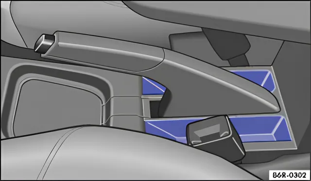 Rys. 97 W konsoli środkowej: schowki w dźwigni ręcznego hamulca